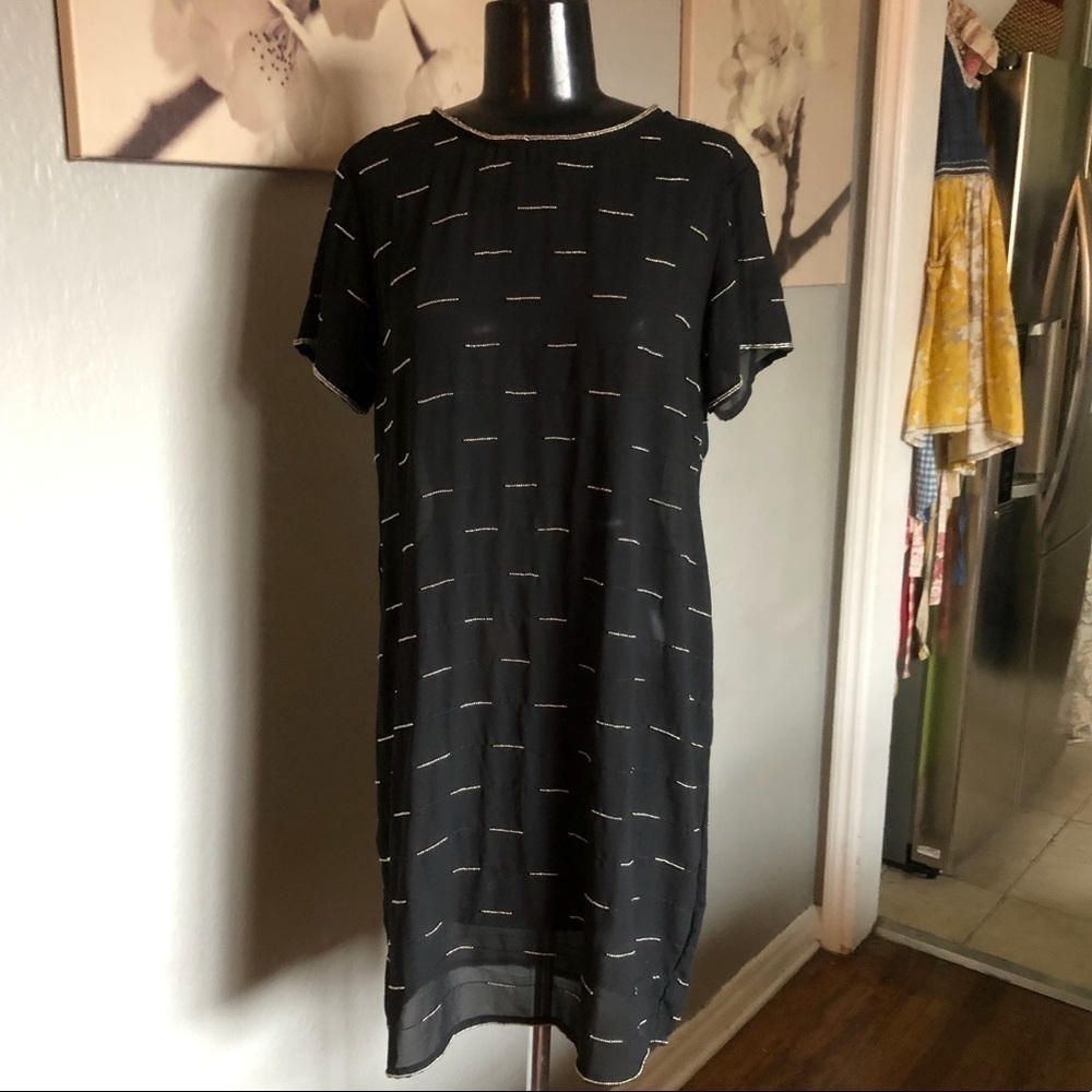 Michael Stars sheer black poly, beaded dress Small